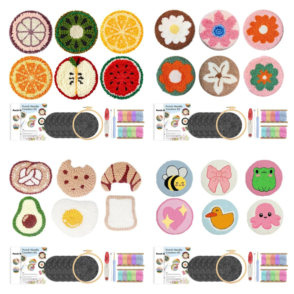 Punch Needle Coaster Kit, SDOYUNO Fruit Designs for Beginner Yarn Crafts