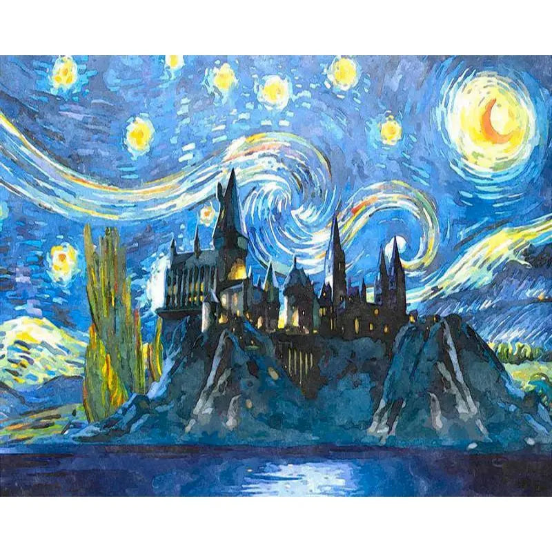 Harry Potter castle with a starry night sky design