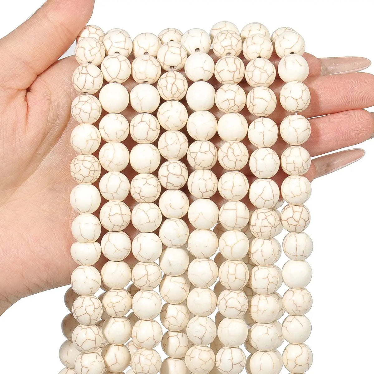 Stone Beads White Turquoise-Style Howlite-Style Round Bracelet Necklace