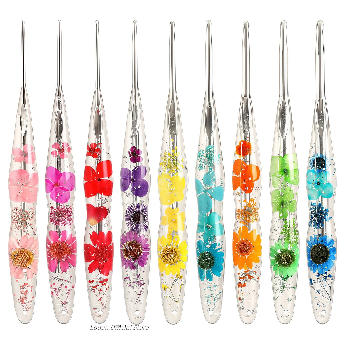 Crochet Hook, Gourd-Shaped Floral Resin Handle for Handmade Yarn Projects