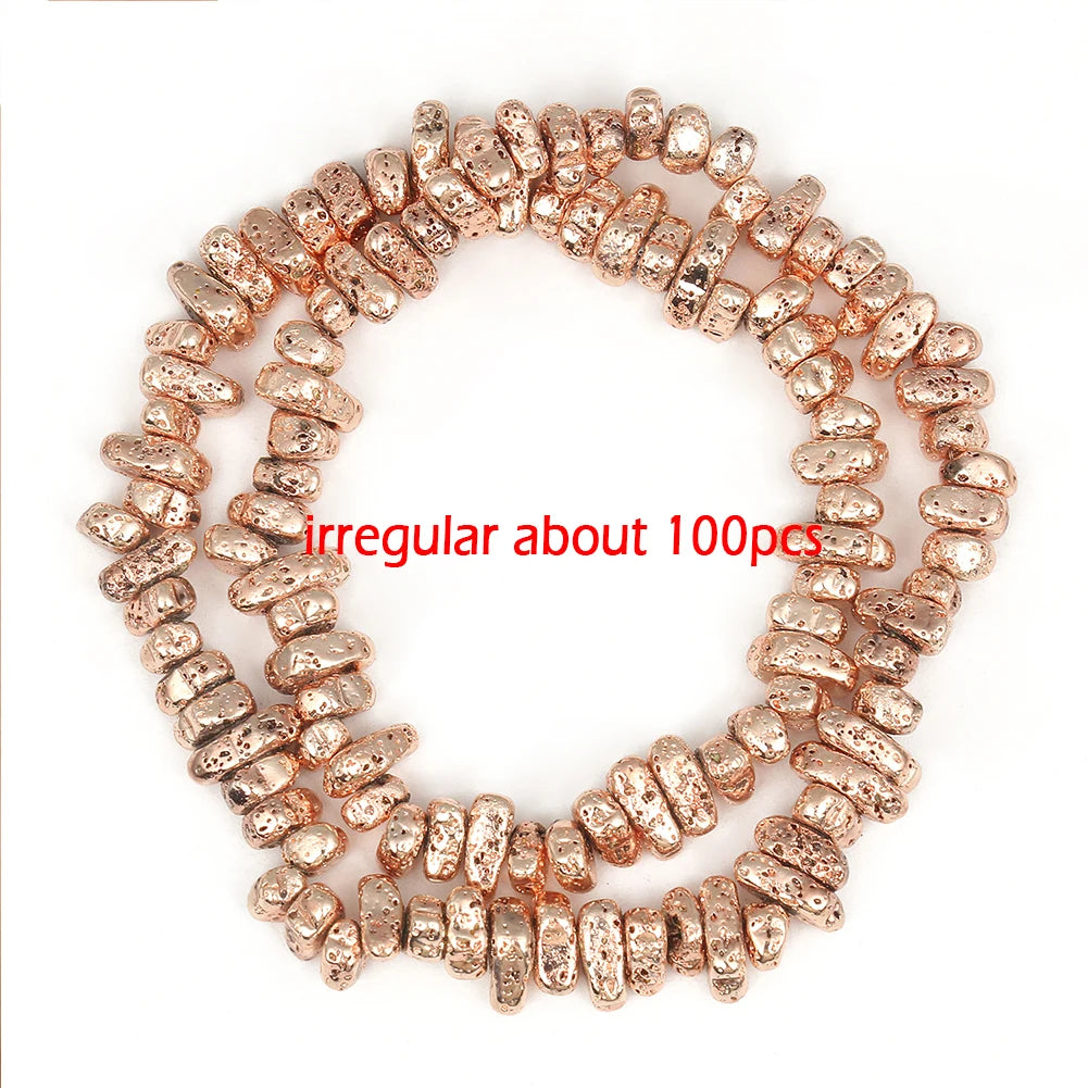 Stone Beads Black Gold Silver Color Volcanic Lava Rondelle Spacer Craft Beads