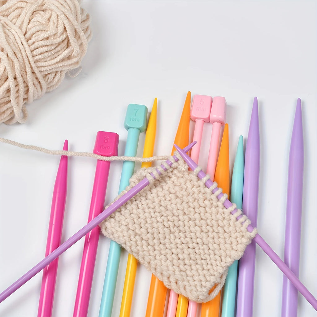 Knitting Needles, Plastic Single-Pointed Set for Handmade Yarn Projects
