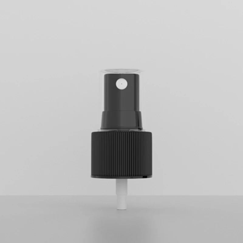 Black spray head with ribbed screw collar and clear protective cover