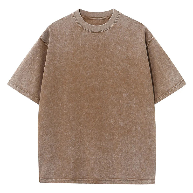 T-Shirt Unisex Washed Oversized Heavyweight Solid Color Vintage Loose Tee