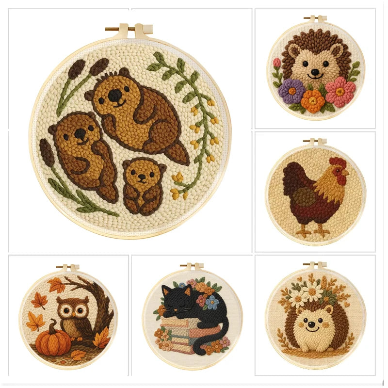 Punch Needle Kit, Animal Pattern for Beginner Yarn Art & Home Decor Crafts