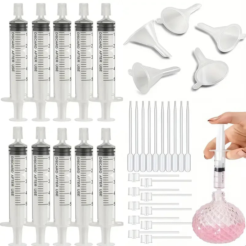 Perfume Refill Tool Set Plastic Funnels Pipettes Droppers and Syringes