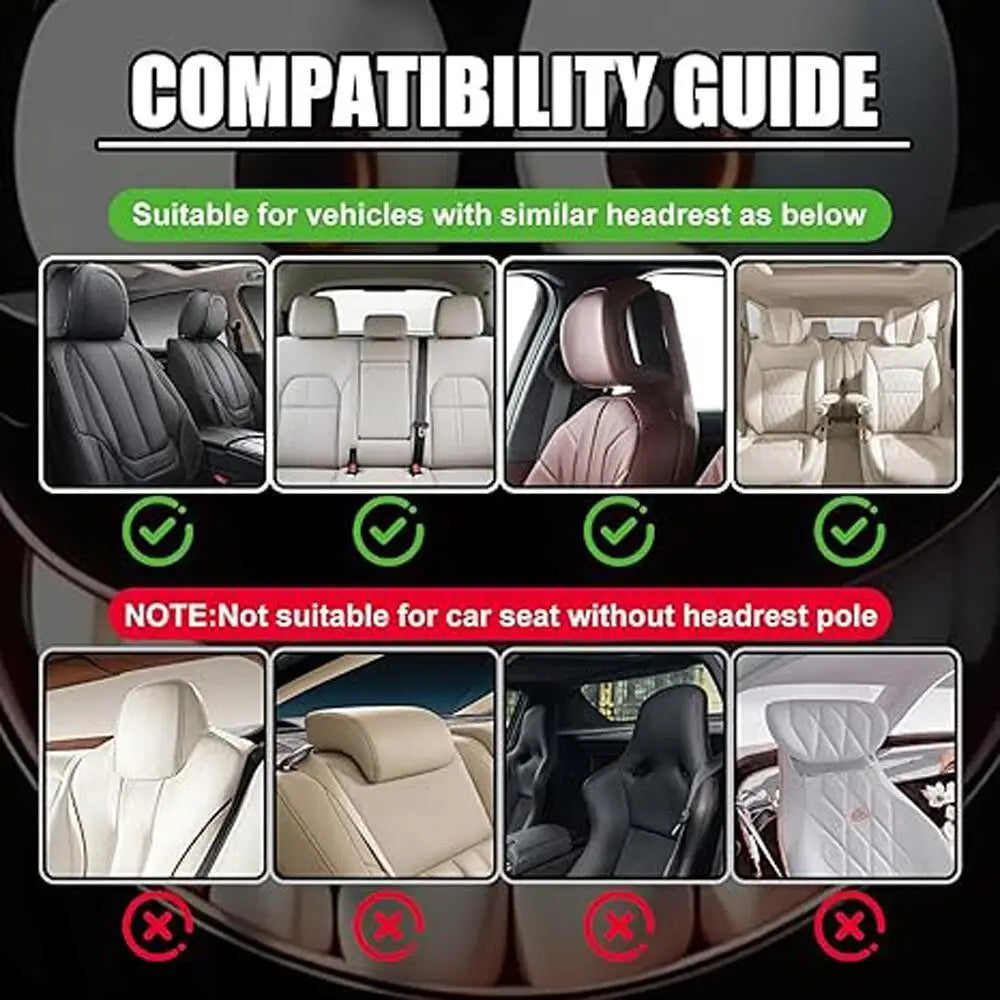 Compatibility guide for car seat covers with various vehicle headrests.