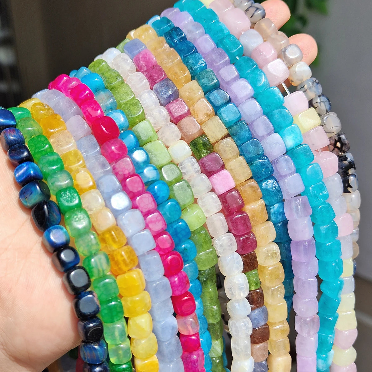 Stone Beads Agate Jade-Style Cube Square Spacer Charms Bracelet Craft Beads