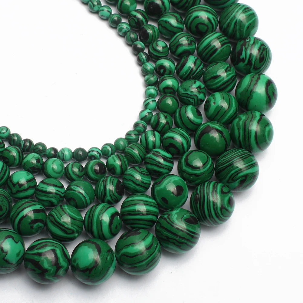 Stone Beads Round Green Malachite-Style Strand for DIY Jewelry Making