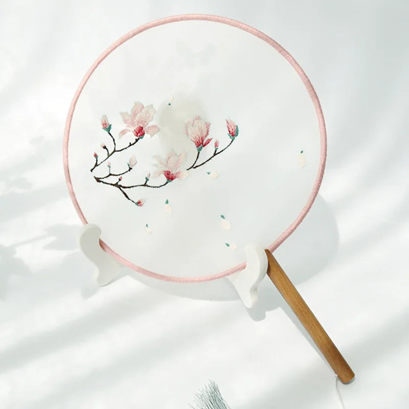 Embroidery Kit, Chinese-Style Hand Fan with Flower & Plant Patterns