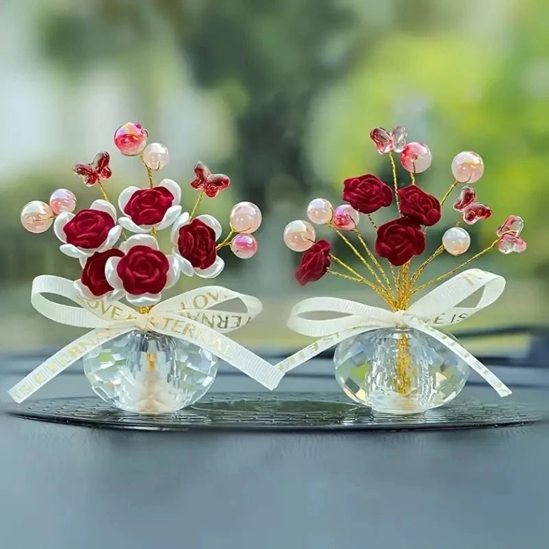 Crystal Glass Rose Dashboard Ornament Car Dashboard Ornament Decoration