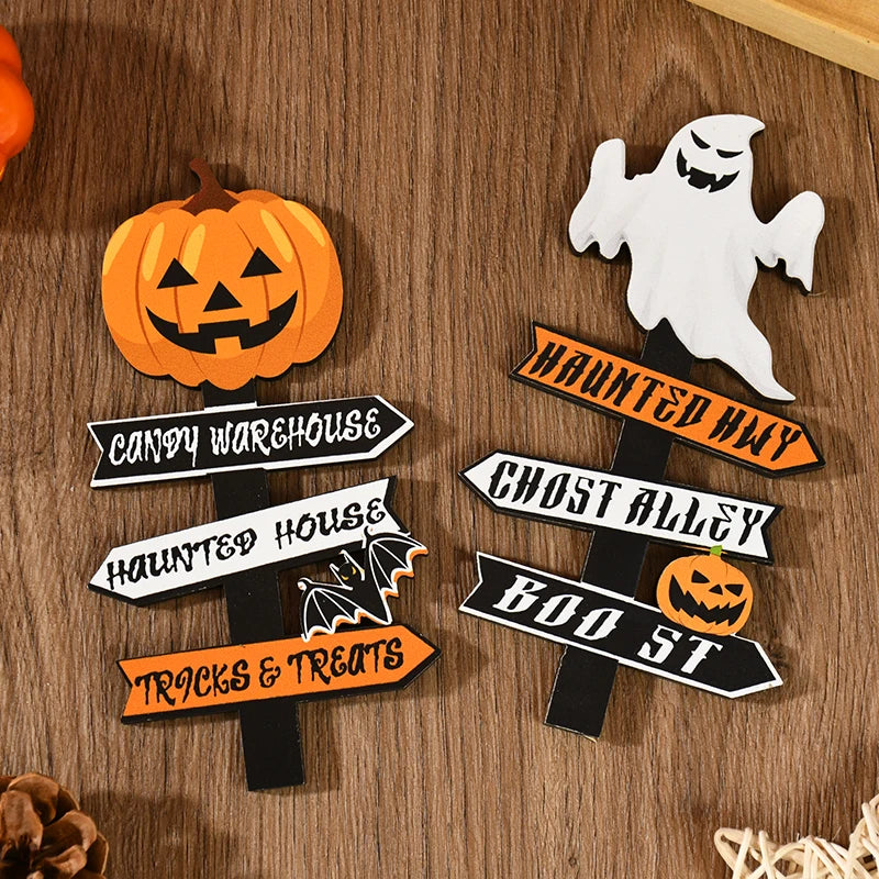 Halloween Wooden Ornament Ghost Pumpkin Skull Horror Desktop Decoration For Kids Halloween Party Supplies