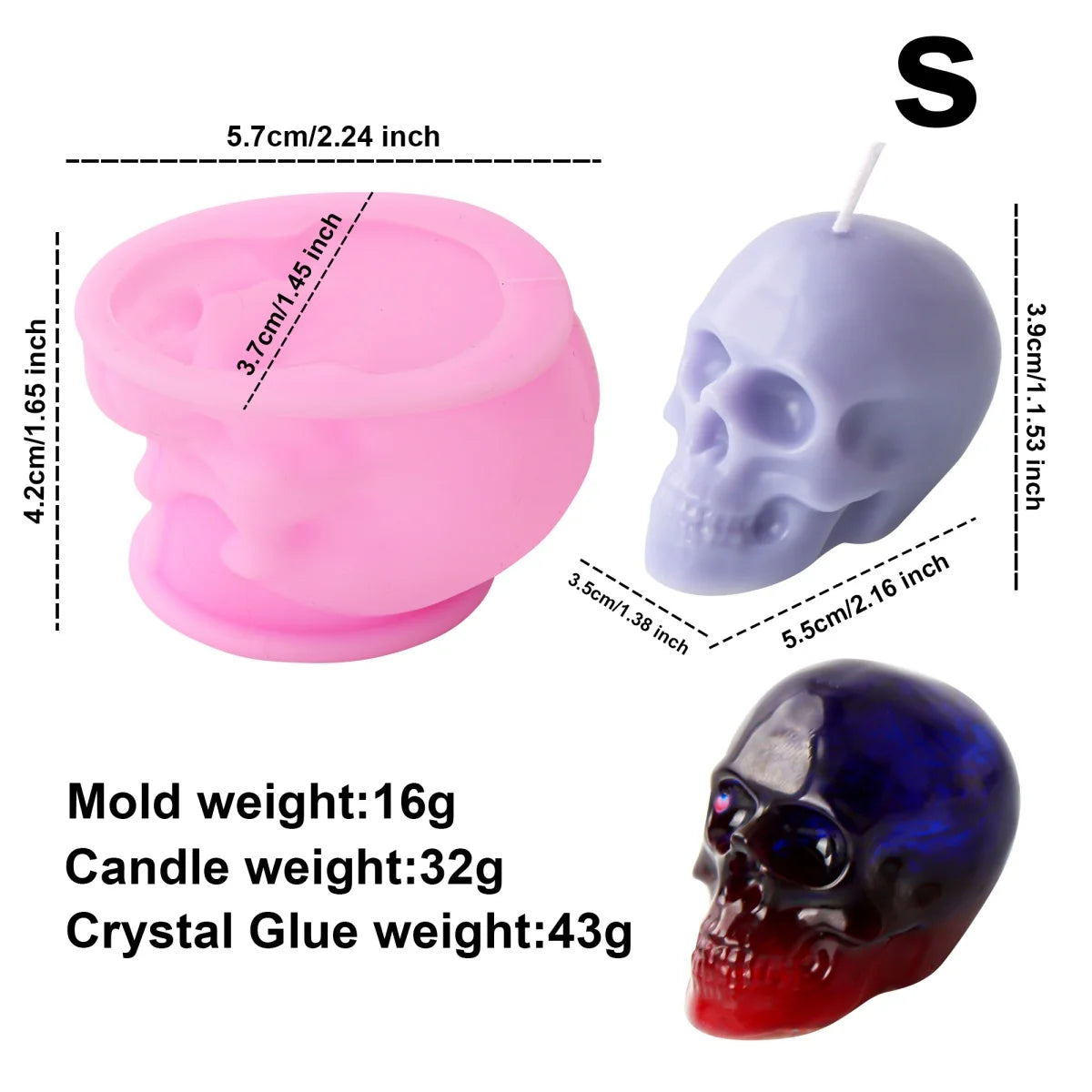 Skull Candle & Resin Mold - Silicone 3D, 10 Sizes & Sets
