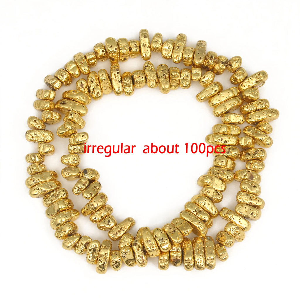 Stone Beads Black Gold Silver Color Volcanic Lava Rondelle Spacer Craft Beads