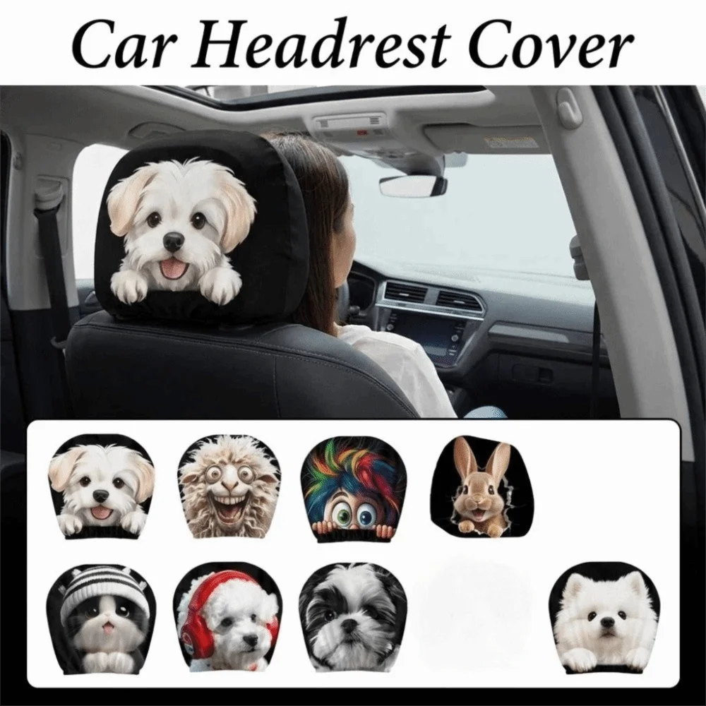 2PCS Elastic Car Headrest Covers Stain-Proof Cartoon Seat Headrest Protectors Funny Washable Auto Interior Decoration Cover