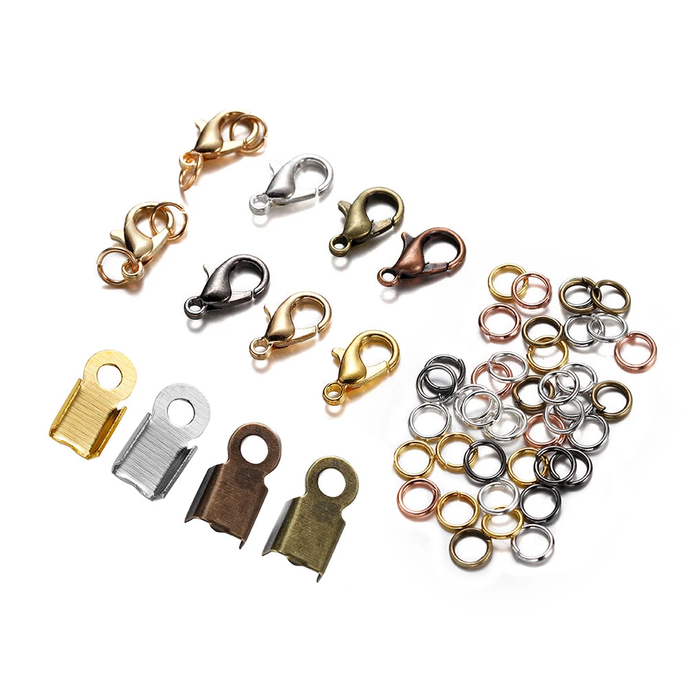 Jewelry Findings Kit Alloy Clasps Jump Rings Cord Tips DIY Jewelry Making