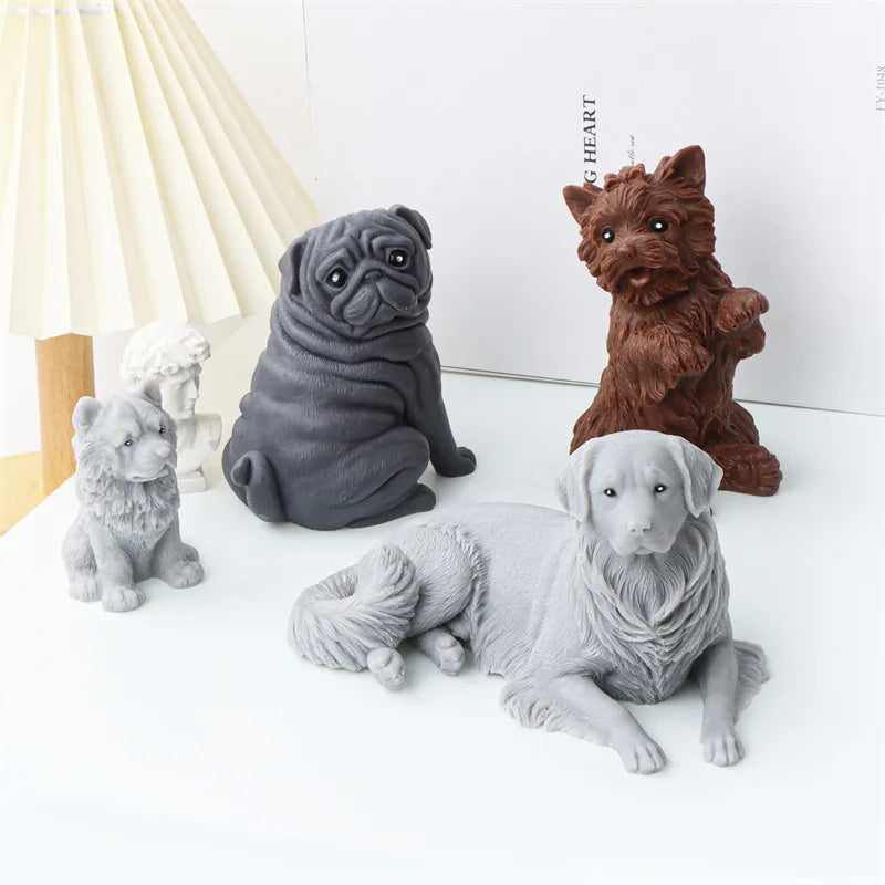 Cartoon Animal Dogs Yorkshire Terrier Silicone Candle Mold Cute Persian cat Soap Resin Plaster Mould Chocolate Cake Molds Gifts