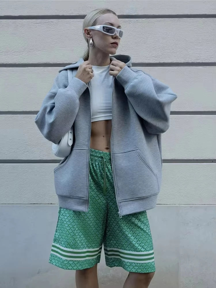 Hoodie Women's Oversized Zip Up Loose Hooded Jacket Sweatshirt Pockets Autumn