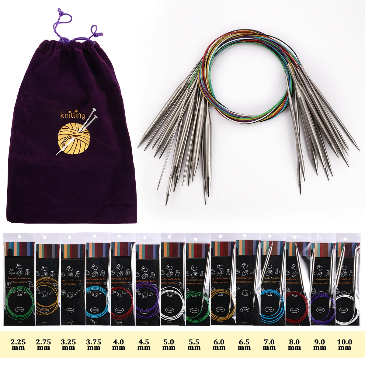 Knitting Needles, Stainless Steel Circular for Handmade Sweaters & Scarves