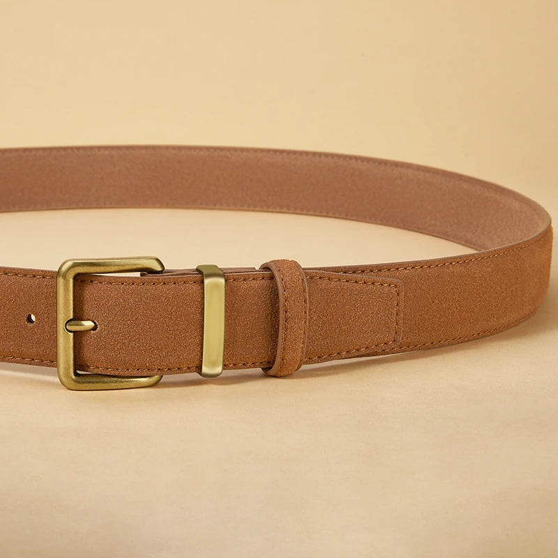 Women's Suede Leather Belt Gold Buckle Vintage Style for Dresses & Jeans