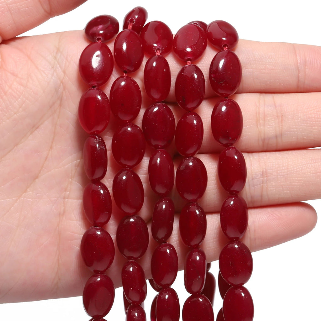 Stone Beads Green Red Color Chalcedony-Style Oval Shape Jade-Style Necklace