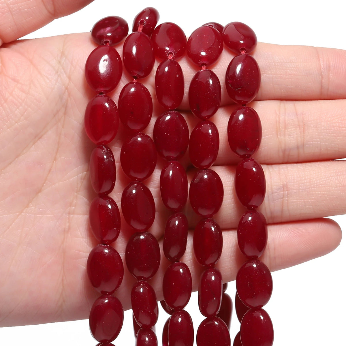 Stone Beads Green Red Color Chalcedony-Style Oval Shape Jade-Style Necklace