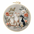 Embroidery Kit, Cats & Flowers with Needles & Thread for Handmade Crafts