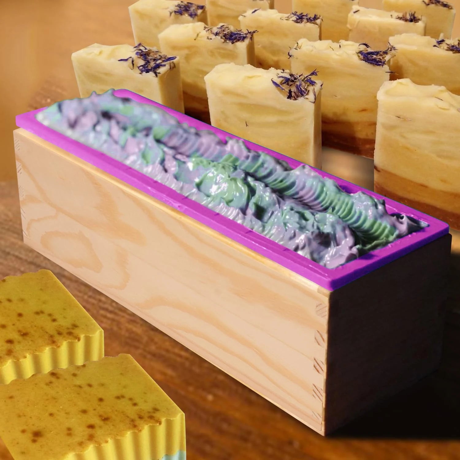 Rectangle Wooden Box Soap Mold Kits 600ml Silicone Soap Mold Flexible Rectangular Loaf Mold DIY Heart Moon Tube Soap Making Tool