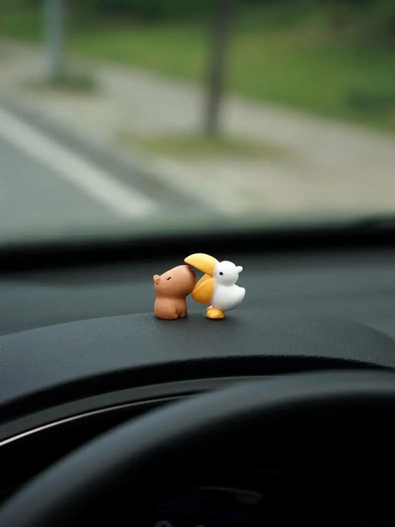 Cute Cartoon Capybara With Duck Car Dashboard Ornament Decoration