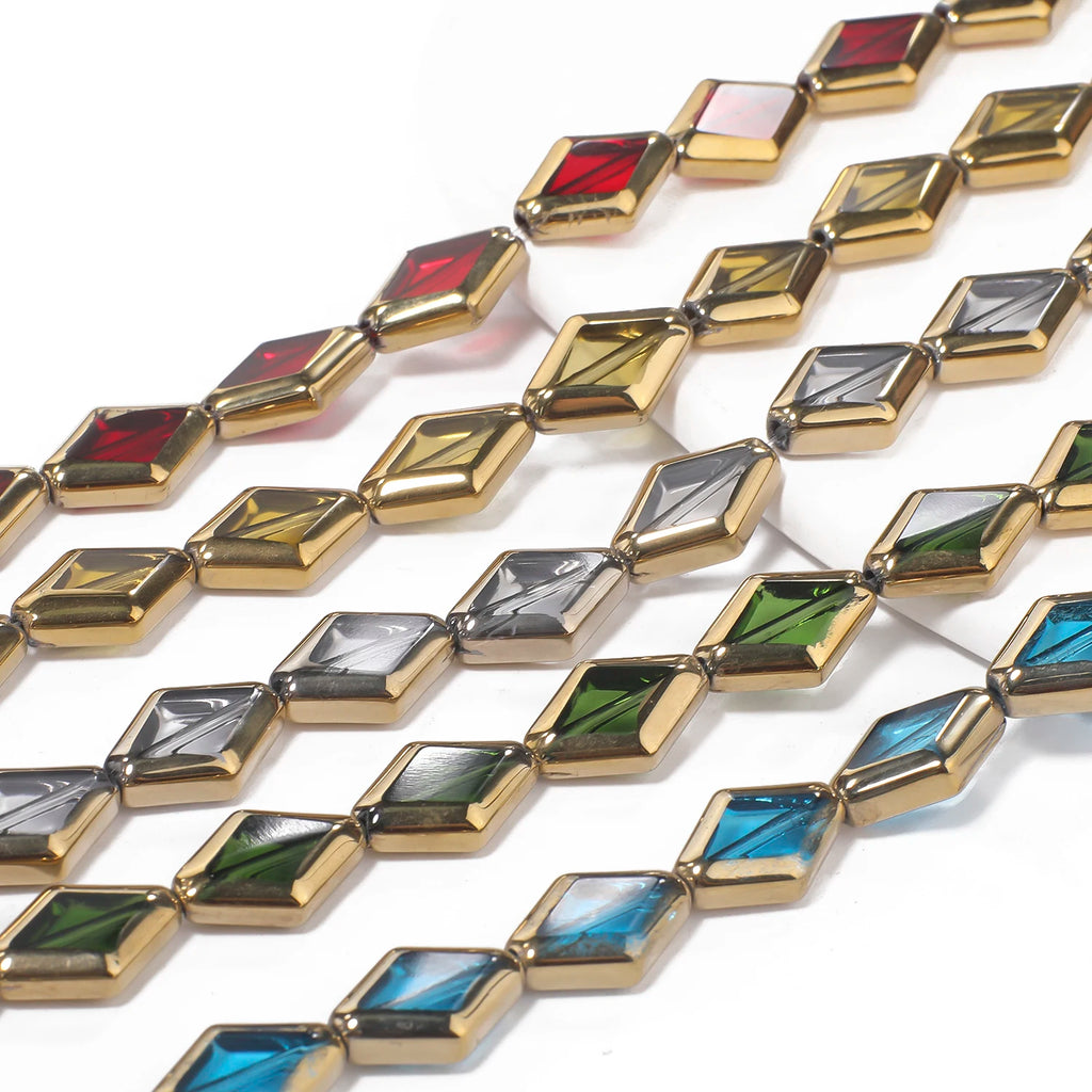 Glass Beads Diamond Shape Gold Color Edging for DIY Jewelry Making Craft Beads