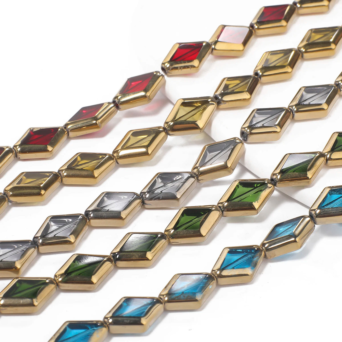 Glass Beads Diamond Shape Gold Color Edging for DIY Jewelry Making Craft Beads