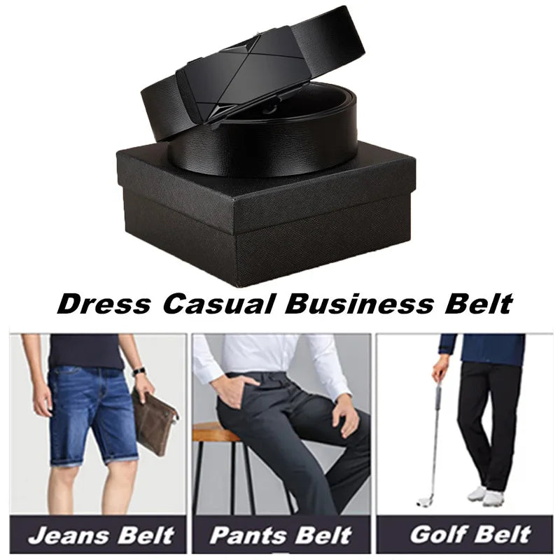 Men's Ratchet Belt Genuine Leather Automatic Buckle for Jeans, Dress, Golf