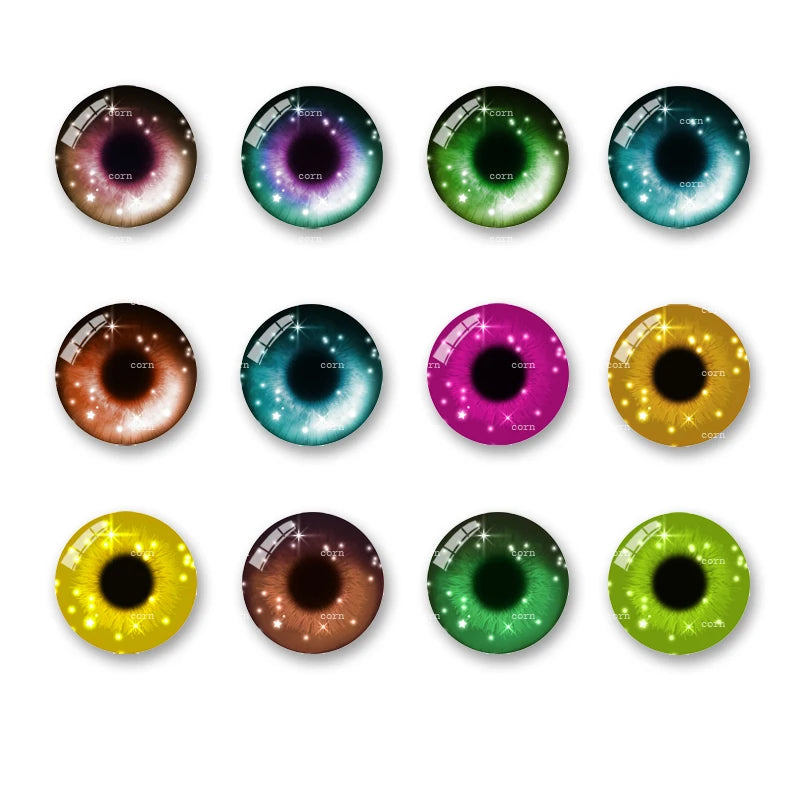 20pcs 8mm - 20mm New Fashion Doll Eyes Mixed Handmade Glass Pattern Flat eyes with round pupils Supplies