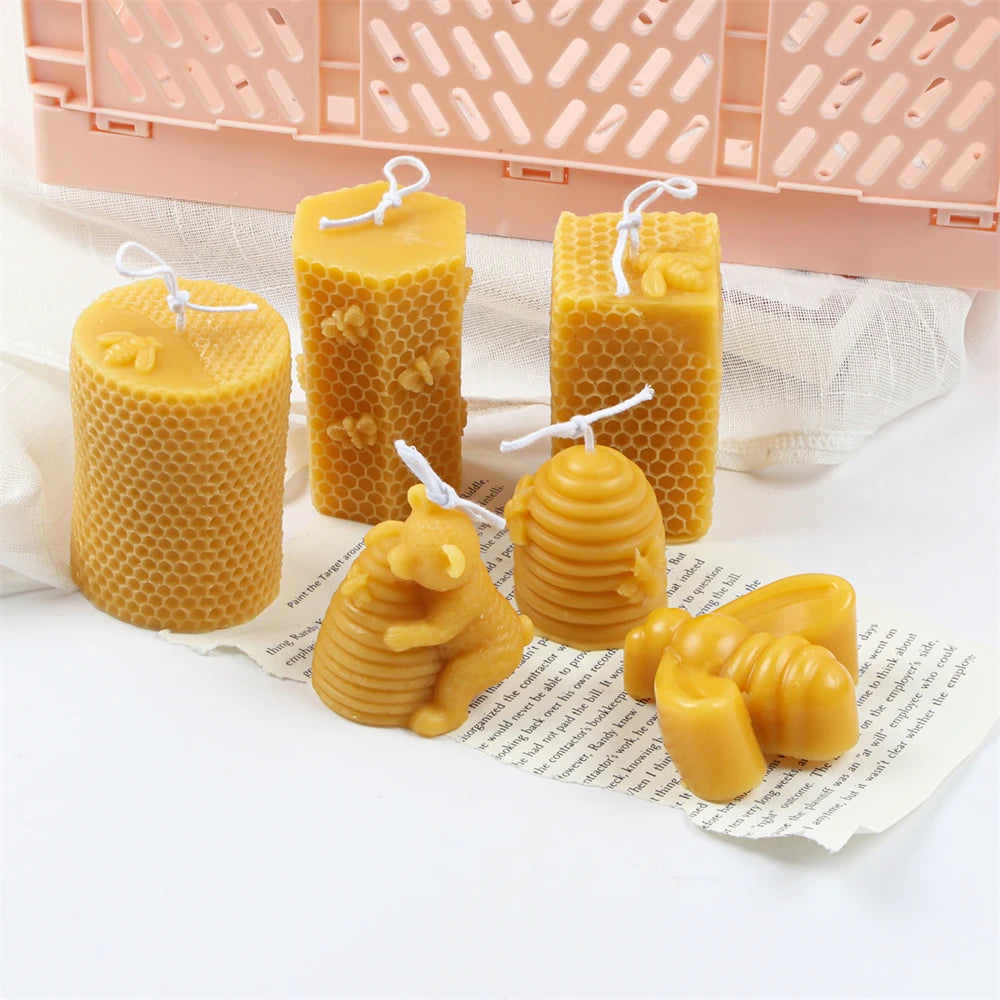 3D Bee Honeycomb Candle Molds Beehive Pillar Silicone Mold DIY Homemade Beeswax Scented Plaster Candle Soap Mold Home Decor
