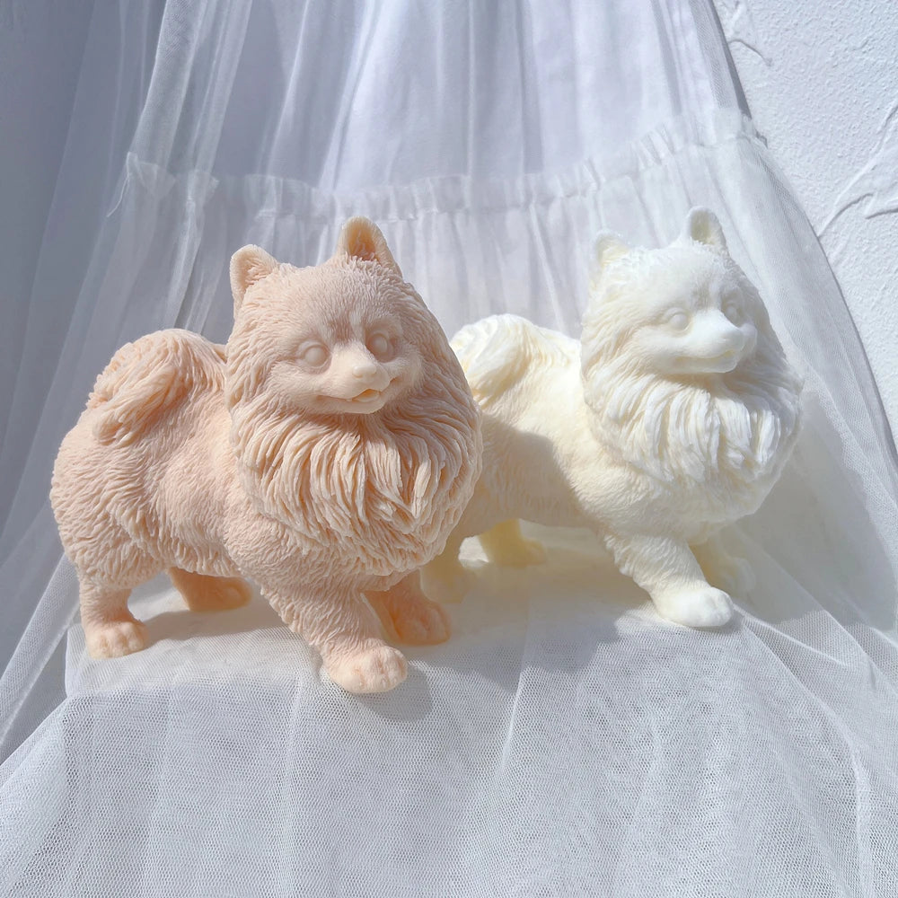 Pomeranian Puppy Dog Candle Mold Animal Puppies Soy Wax Silicone Mould Dog Lover Home Decor