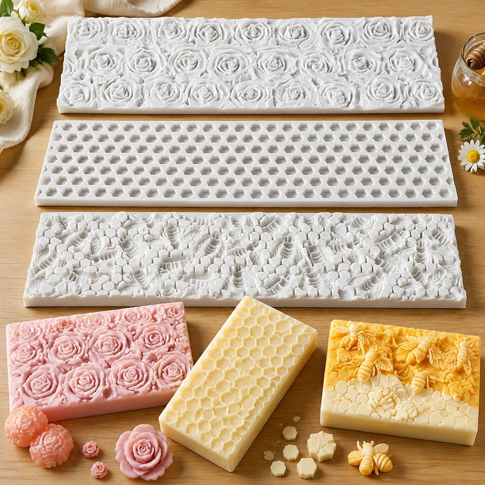 Silicone Embossing Mat for 1.2L Wooden Loaf Soap Mold Rose Honeycomb Bee Texture Liner DIY Handmade Soap Making Tool