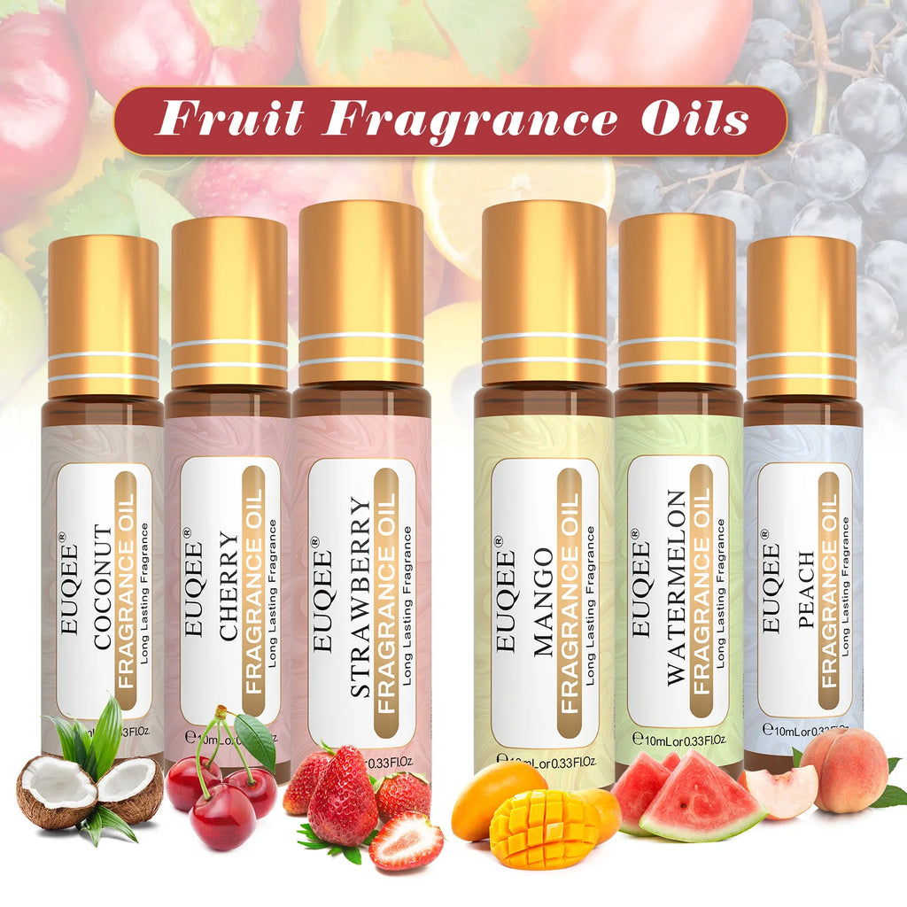 EUQEE 10ml Roller Sweet Fruit Perfume Oils-Coconut Vanilla Mango Strawberry Cherry Watermelon Peach Fragrance Oil DIY Candle