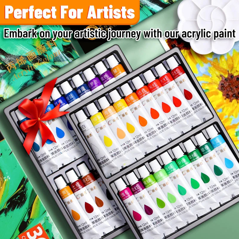 Acrylic Paint Set 12ml Tubes — 12 or 36 Colors for Canvas & DIY Art