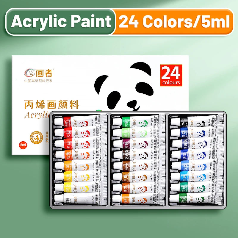 Acrylic Paint Set 5ml Tubes — 12 or 24 Colors, Water-Proof Pigments