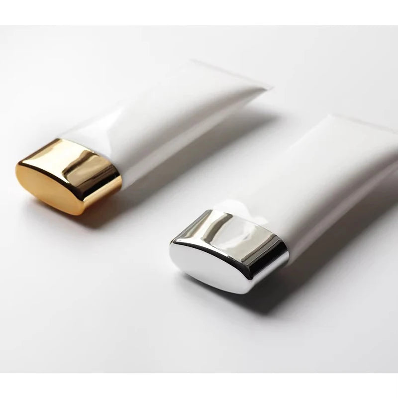 Squeeze Tubes Empty White PE Gold Silver Tone Screw Caps 30 Pack