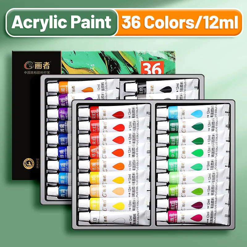 Acrylic Paint Set, 12ml Tubes — 12 or 36 Colors, Canvas & DIY Art