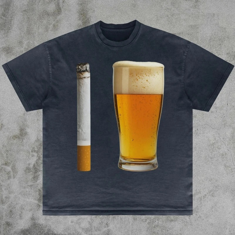 T-Shirt Unisex Beer and Cigarette Funny Offensive Edgy Sarcastic Humor Tee