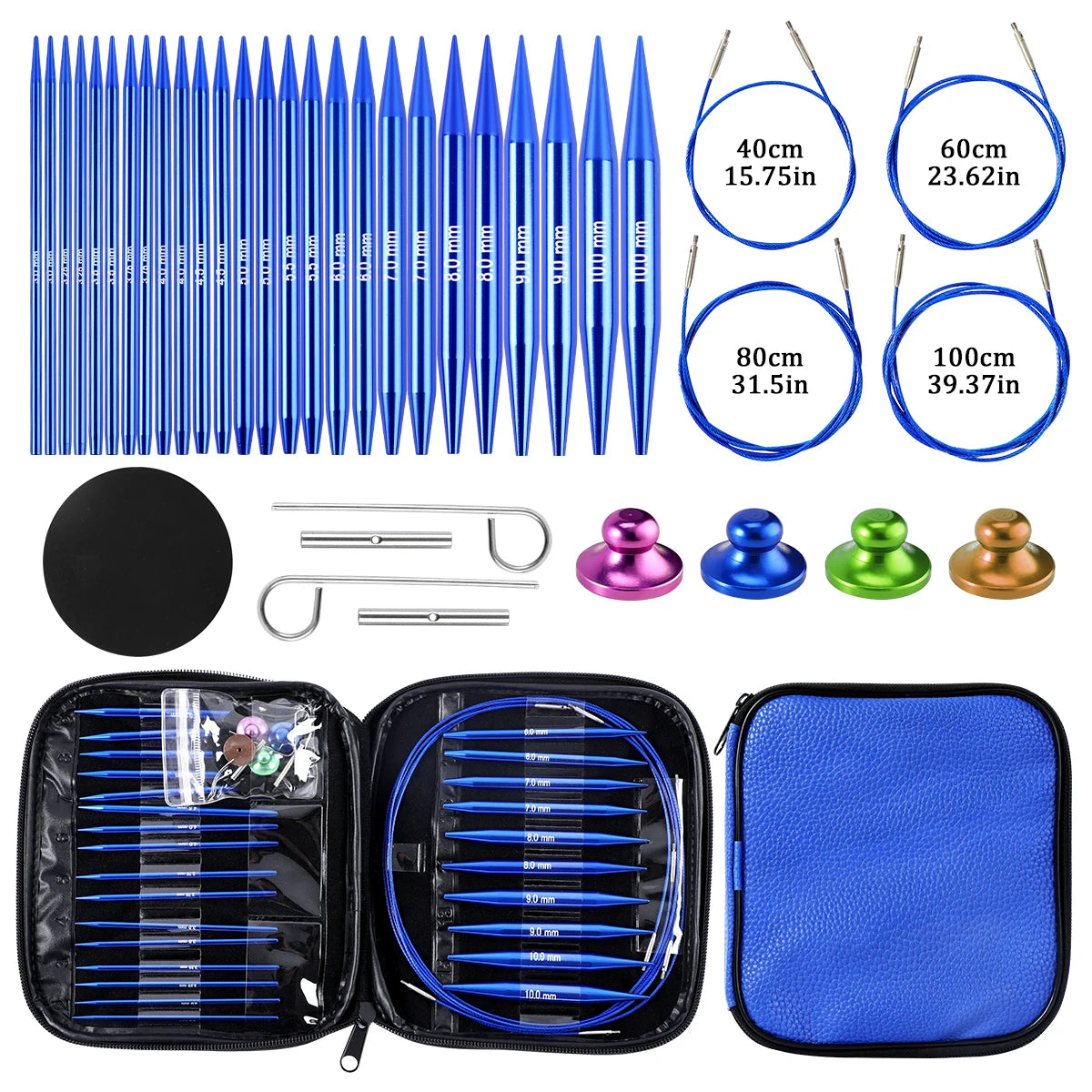 Knitting Needles, Interchangeable Circular Set with Blue Storage Bag
