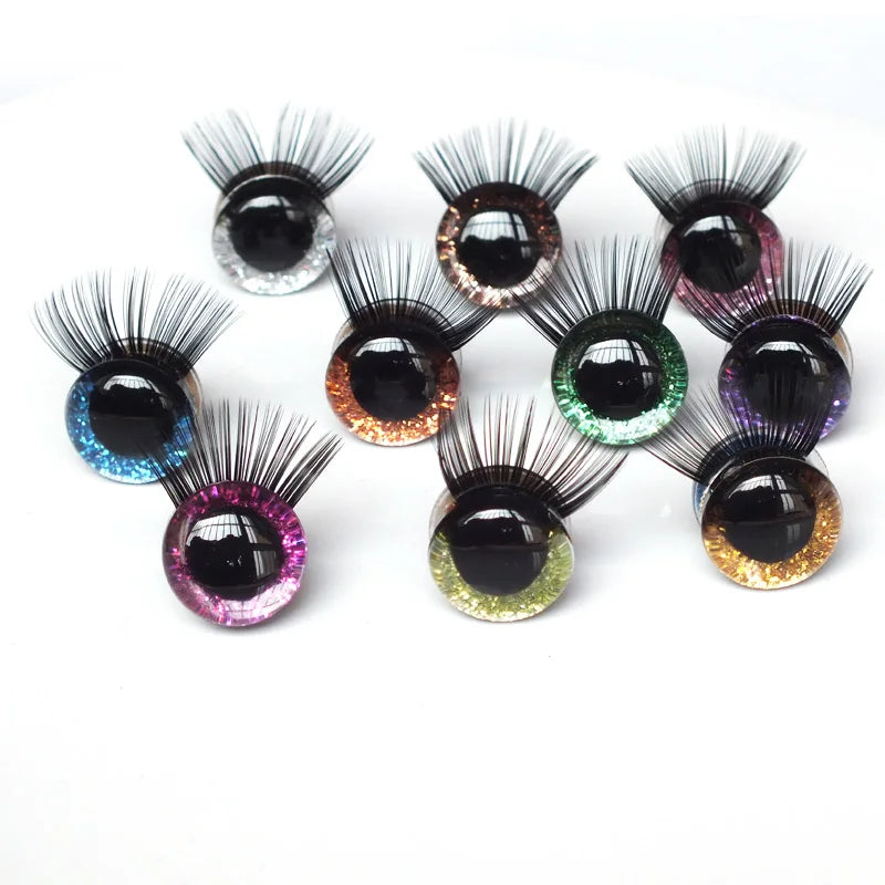New 20pcs / lot 12-30mm Glitter Toy Eyes With Eyelash With Hard Washer For DIY Doll eyes toy accessories safe eyes