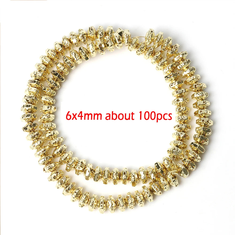 Stone Beads Black Gold Silver Color Volcanic Lava Rondelle Spacer Craft Beads