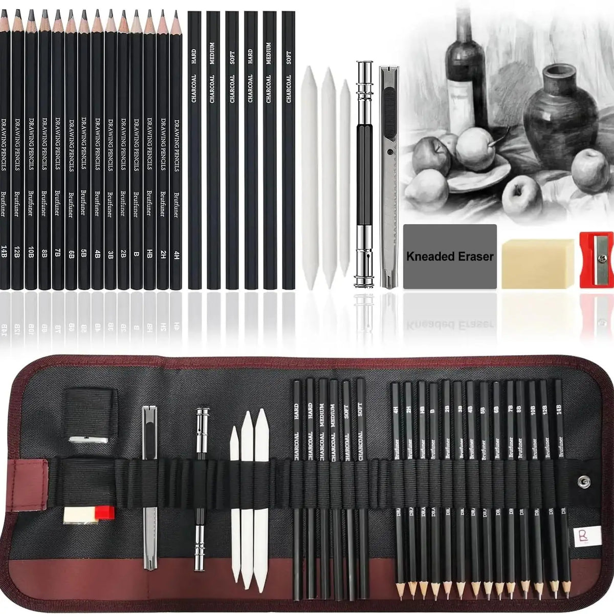 29-Piece Drawing & Sketching Kit with Portable Roll Case