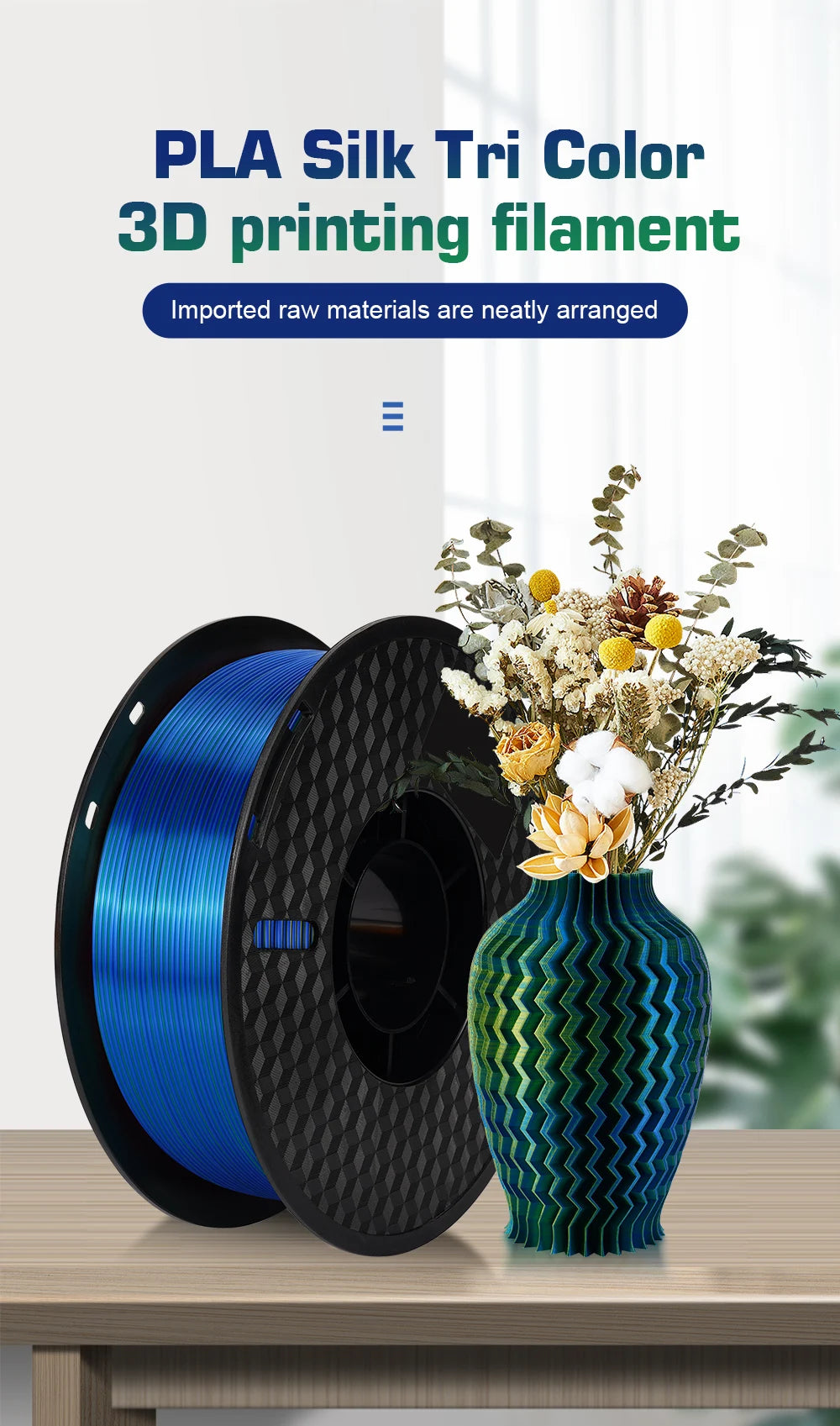 KINGROON Silk Tri-color PLA Filament 3D Printer 1.75mm 1KG/roll  Silk PLA Filament Plastic Material 3D Printing Special Color