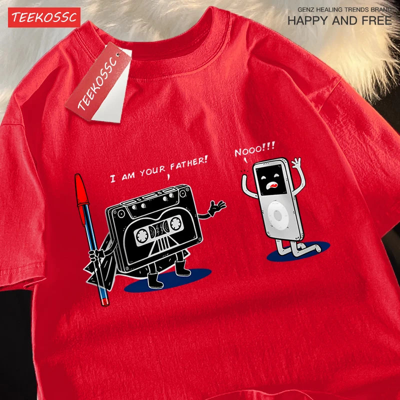 T-Shirt Unisex Cassette Tape vs MP3 Player Retro Tech Humor Graphic Tee