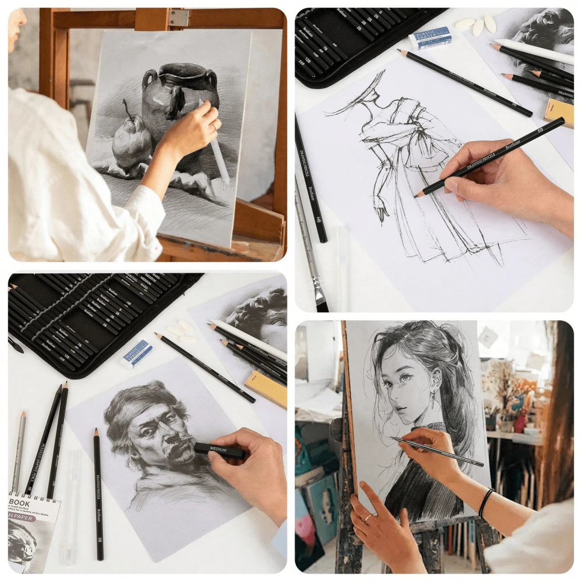 Artist Drawing & Sketching Kit with Sketchbook — 46 to 68 Pieces