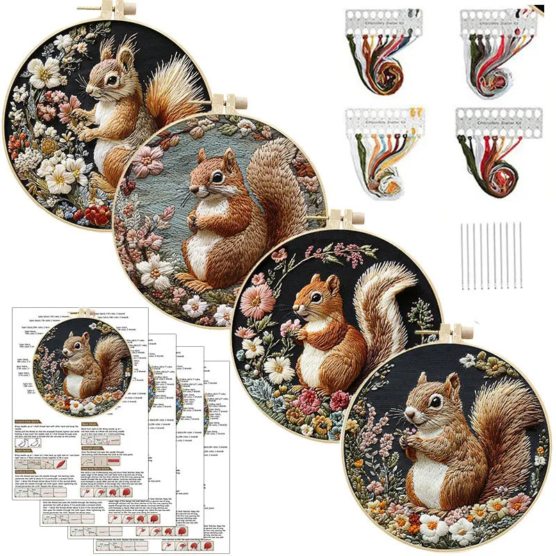 Embroidery Kit, Rural Squirrel Design for Beginner Needlework & Home Decor